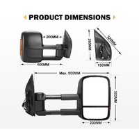 SAN HIMA Pair Towing Mirrors for Nissan Pathfinder MY 2003-2013 Black