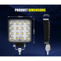 LIGHTFOX 2x 4inch 80W Square LED Work Lights Bar Spot Flood Reverse 4WD Ute Truck