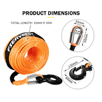 FIERYRED Synthetic Winch Rope 10MM x 30M Dyneema SK75 Tow Recovery Rope Orange 4WD
