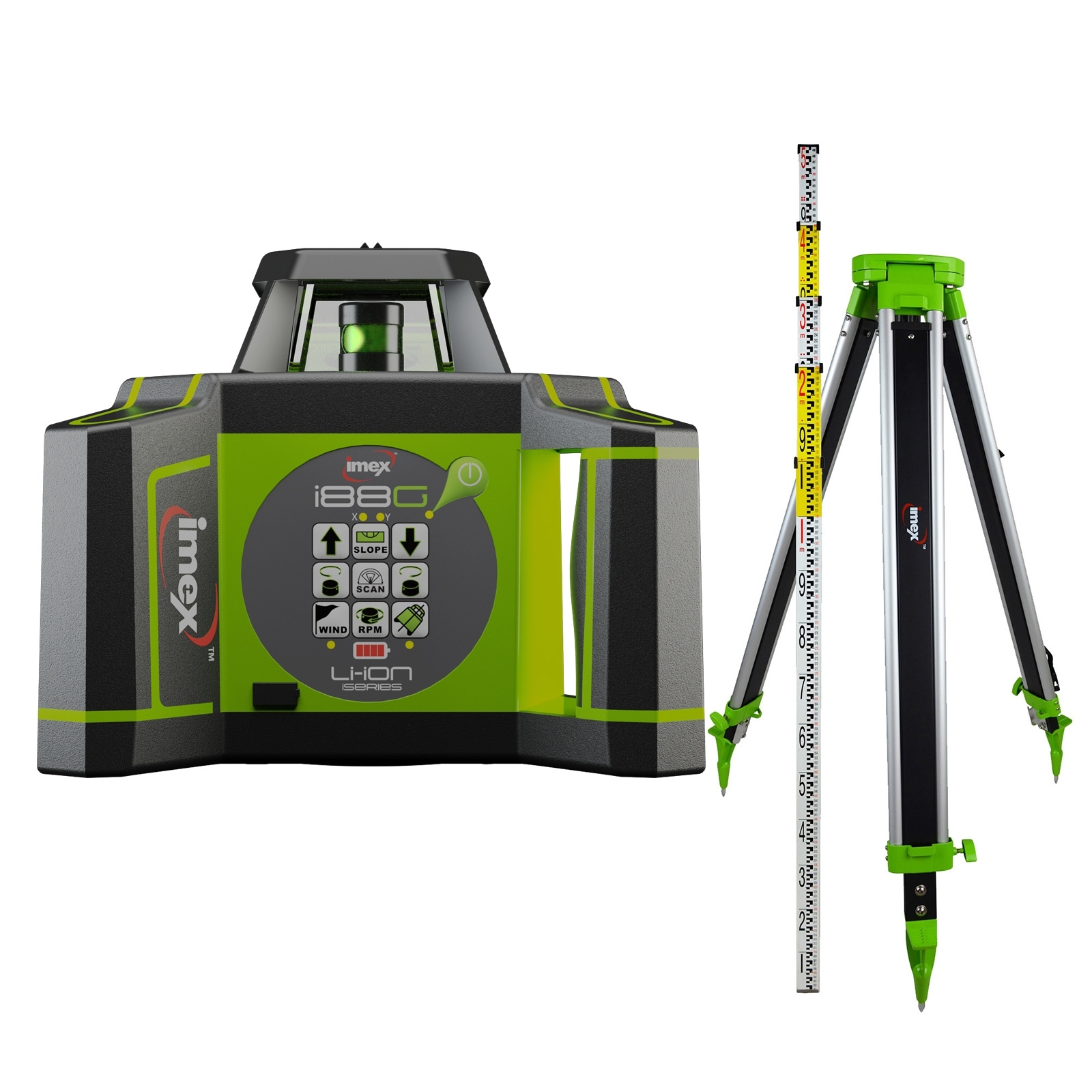 Imex Green Beam Rotating Construction Laser Level with Tripod & Staff 012-I88GK