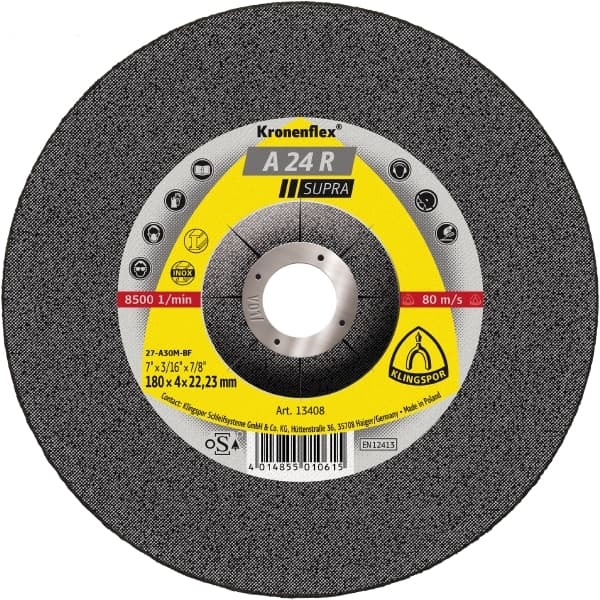 Klingspor A24r 230x6x22mm Medium-Grit Grinding Disc Supra/6600rpm 13433