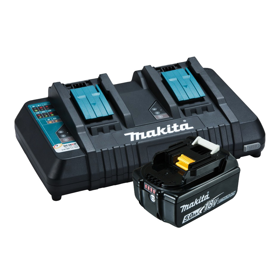 Makita DC18RD Same Time Dual Port Rapid Charger with 5.0Ah Battery 197564-4