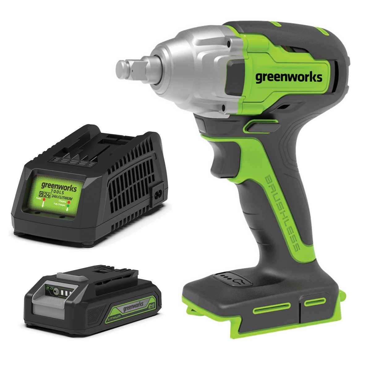 Greenworks 24V Brushless Impact Wrench 2.0ah Set 3802907AU-Kit-2