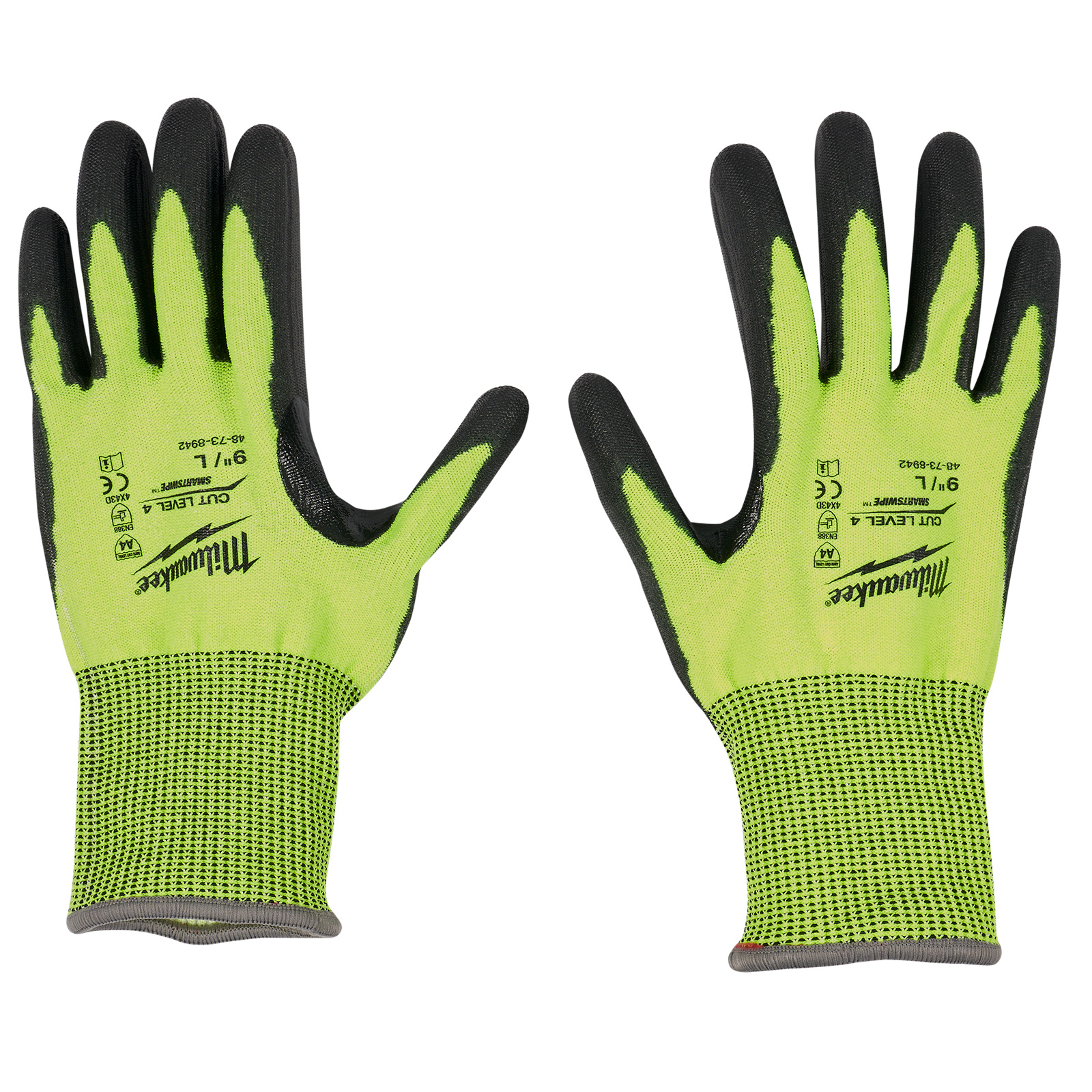 Milwaukee Large High Visibility Cut Level 4 Polyurethane Dipped Gloves 48738942