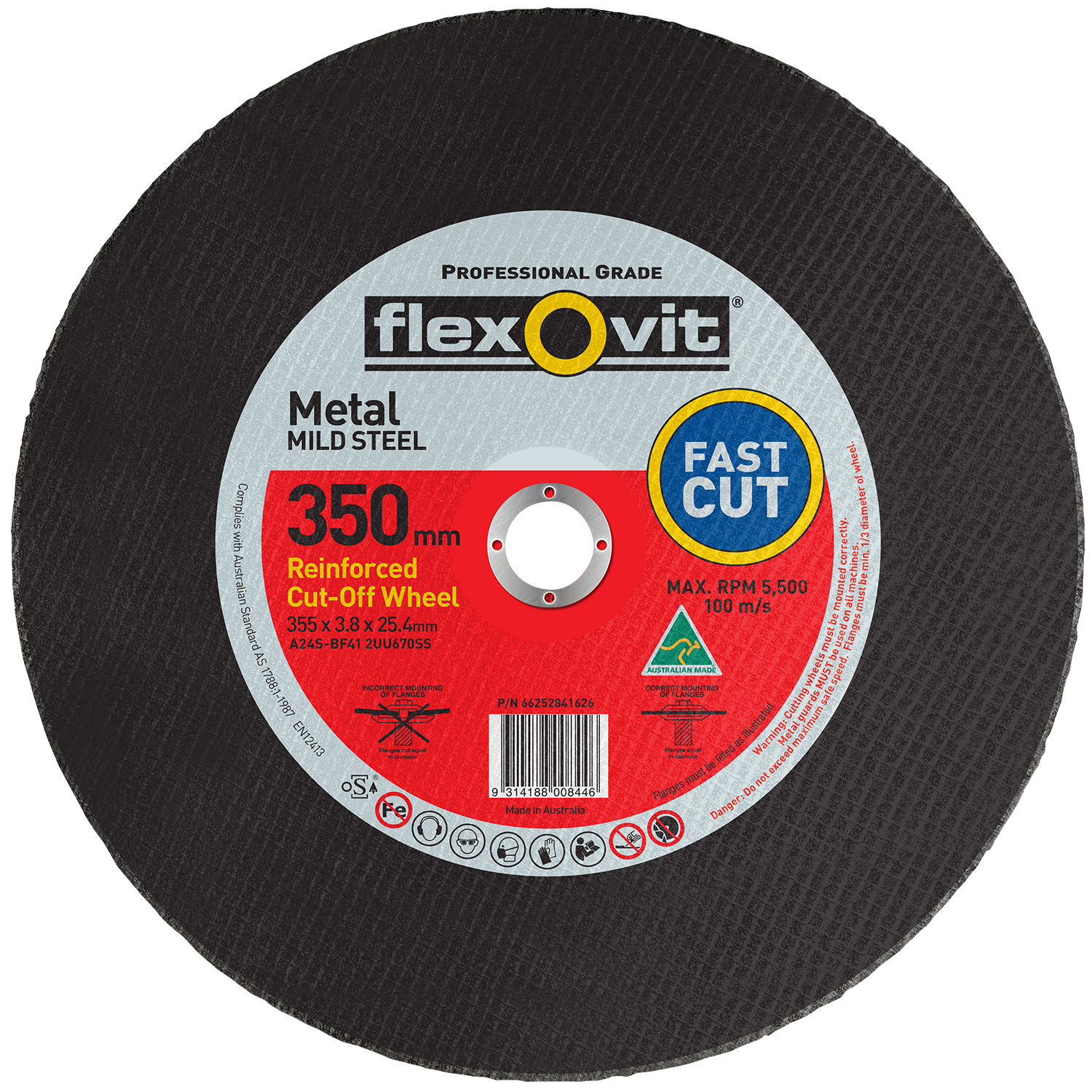 Flexovit 350x3.8x25.4mm 2UU670SS Metal Cut-Off Wheel Type 41 66252841626