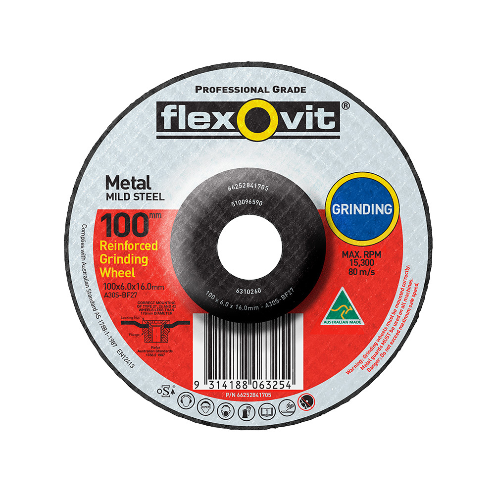 Flexovit 100x6.0x16.0mm A30S Metal Depressed Centre Grinding Wheel 66252841705