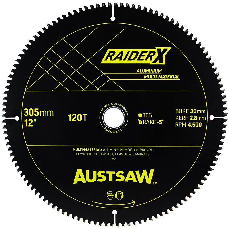 Austsaw 305mm 120T RaiderX Aluminium Multi Material Blade - 30mm Bore ABRX30530120