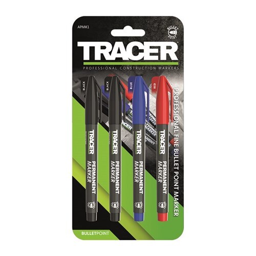 TRACER Pack of 4 PERMANENT MARKERs (Black, Red, Blue) (APMK1)