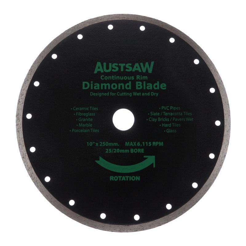 Austsaw 250mm (10") Diamond Blade Continuous Rim - 25/20mm Bore AUDIA250C