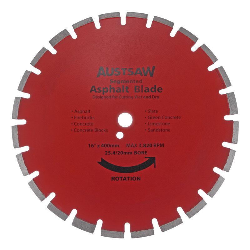 Austsaw 400mm (16") Diamond Blade Segmented Asphalt - 25.4/20mm Bore AUDIA400A