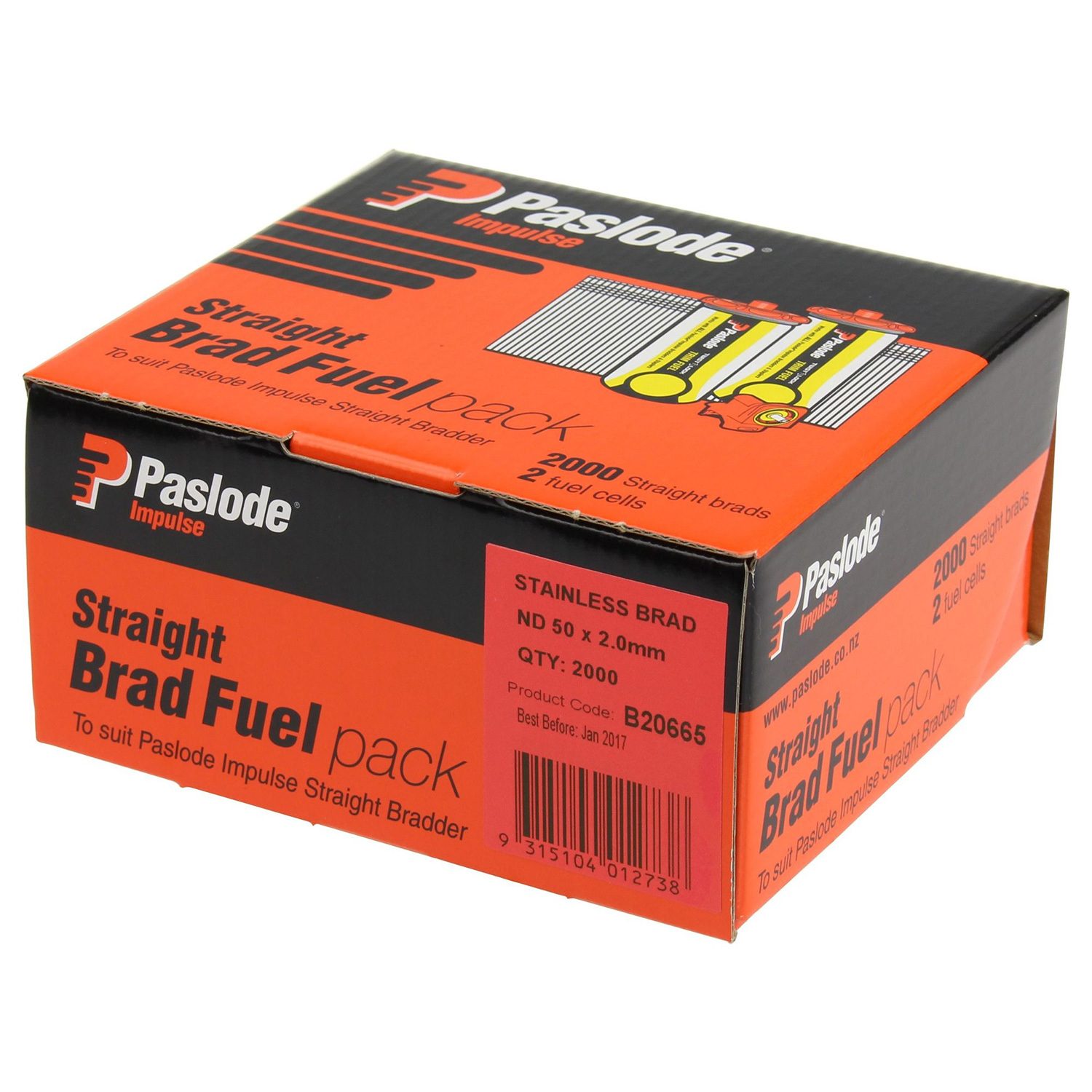 Paslode 50mm 14ga ND Series Stainless Steel Brads - 2 Fuel Cells (2000) B20665
