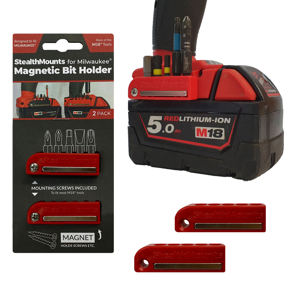 taktik Slime Ciro StealthMounts Red Magnetic Bit Holder Suits Milwaukee M18 Tool (2 Pack) BH-MW18-RED-2  | tools.com
