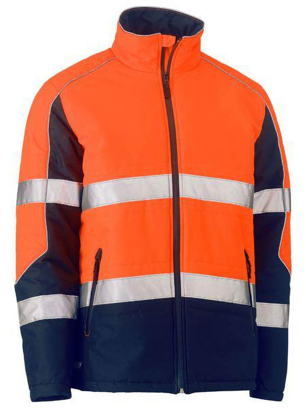 Taped Hi Vis Puffer Jacket with Stand Collar Orange/Navy Size XS