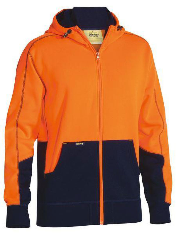 Hi Vis Zip Front Fleece Hoodie Orange/Navy Size XS