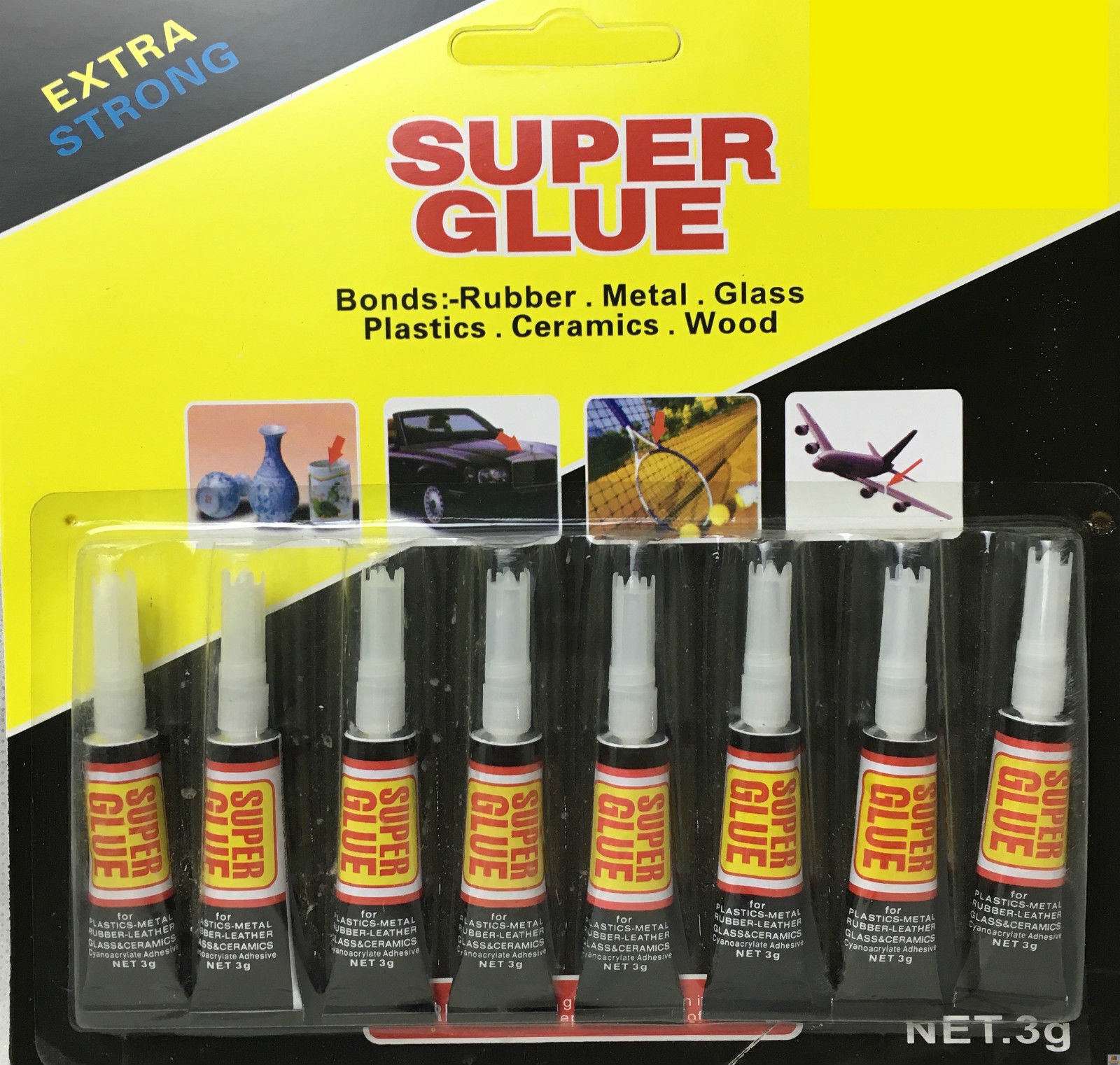 8x 3g SUPER GLUE DIY Stick Together Plastic Leather Ceramics Rubber Metal  Wood