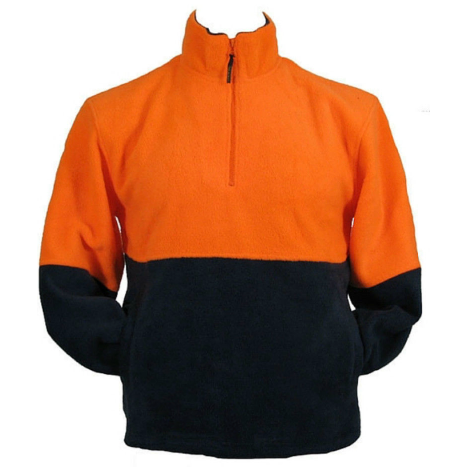 HI VIS POLAR FLEECE Jumper 1/2 Half Zip Safety Workwear Fleecy Jacket Unisex - Orange - M