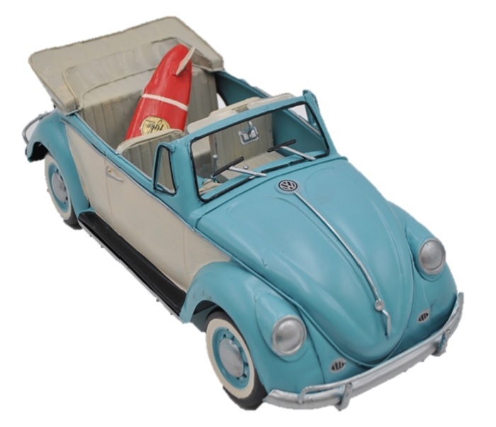 Volkswagen Beetle with Surfboard Ornament Blue 34cm