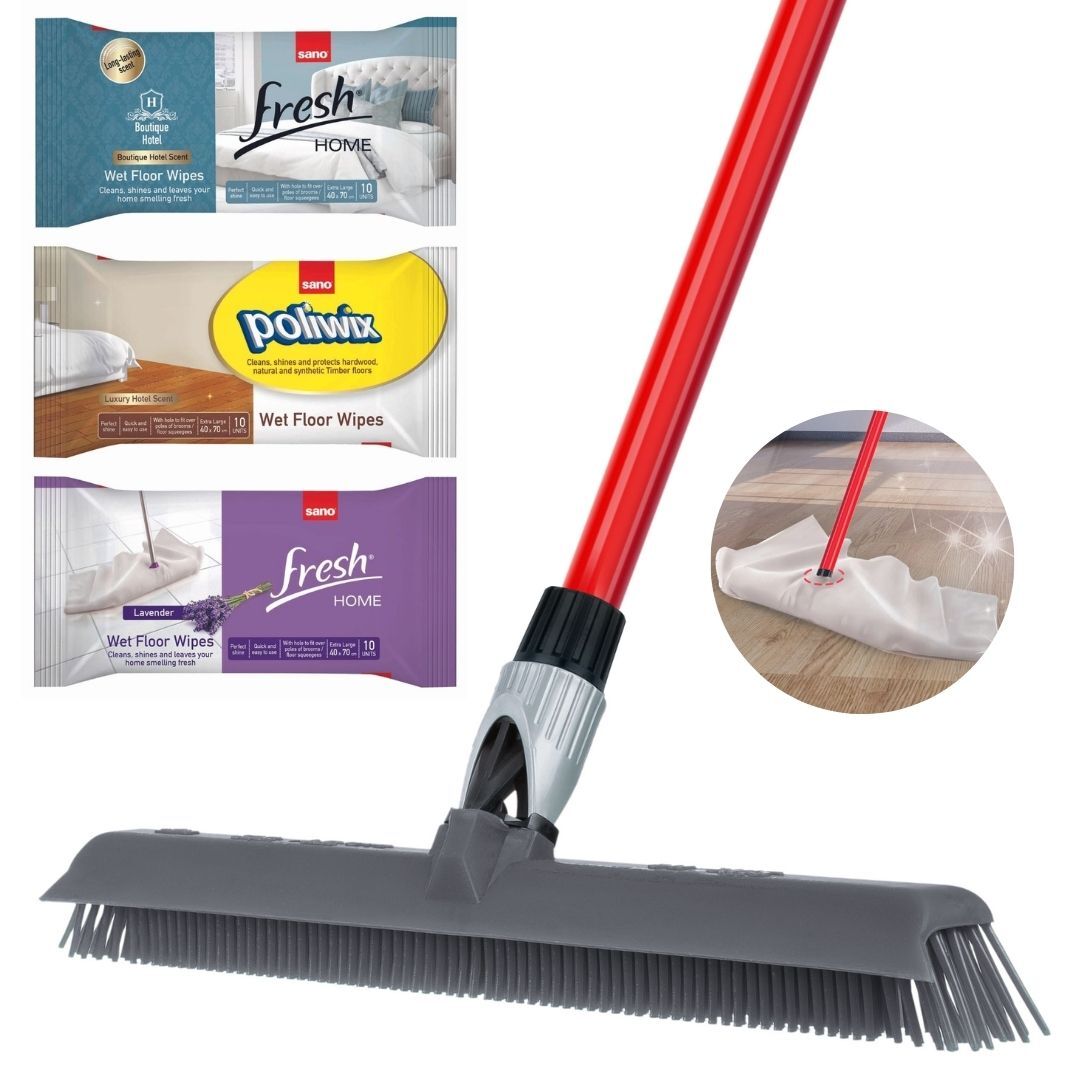 BrightTools Silicone Broom & Squeegee Cleaning System, 3in1 Broom & Squeegee & Quick mop
