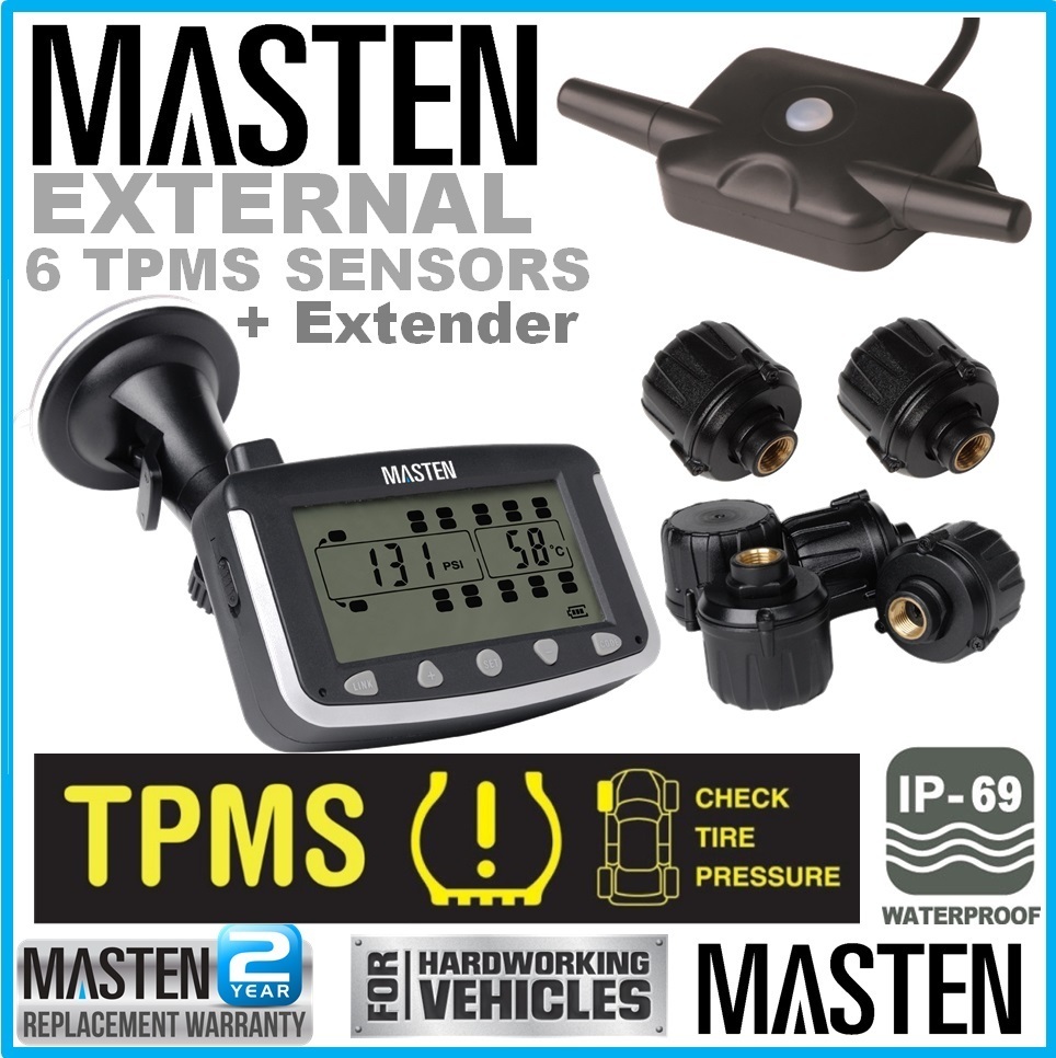 TPMS Tyre Pressure Monitoring System With 6 X External Cap Sensors for Caravan Truck RV Sensor LCD 4WD Wireless 4x4 TP-24-6E