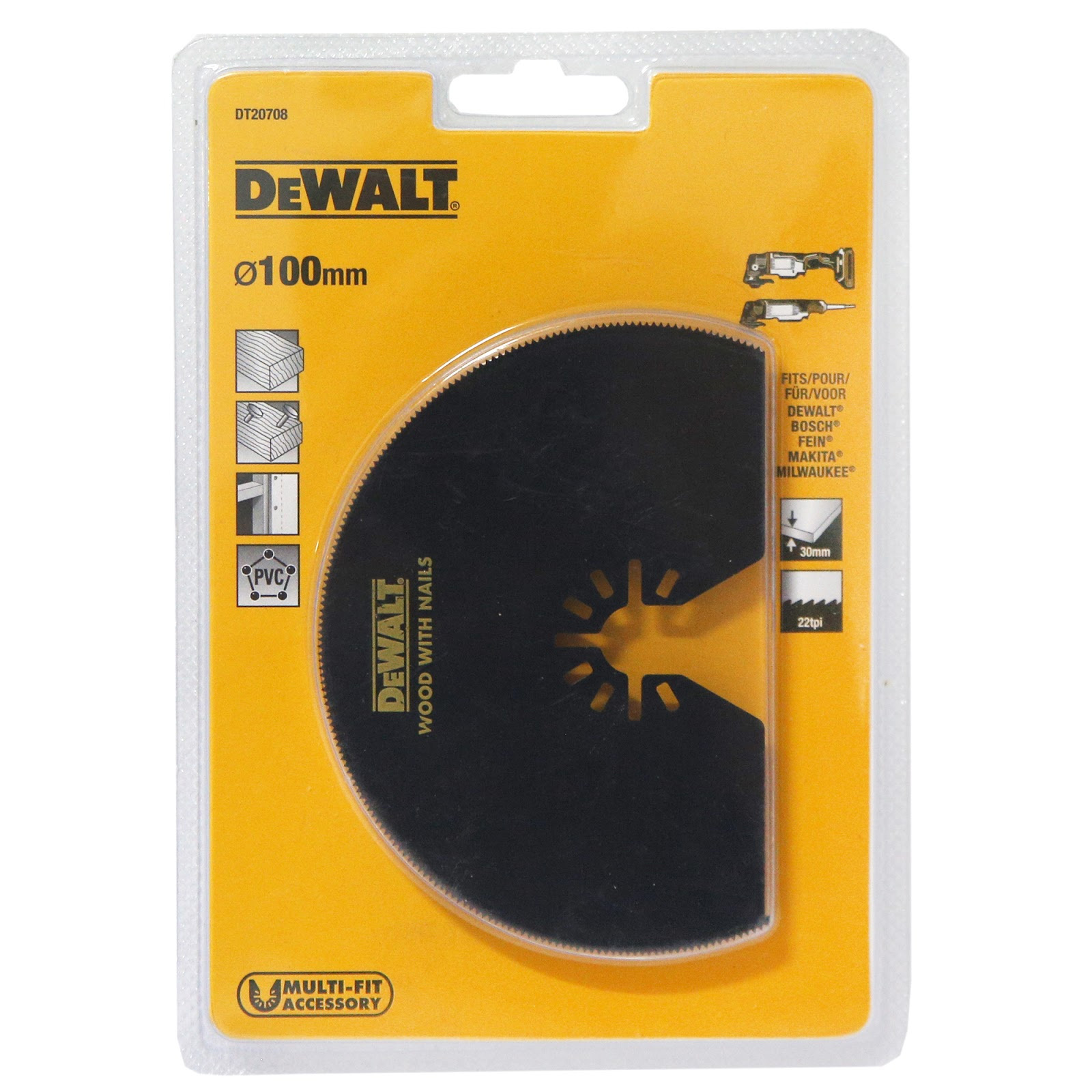 DT20708-QZ 102mm Multi-Tool DeWalt Blade Wood Semicircle