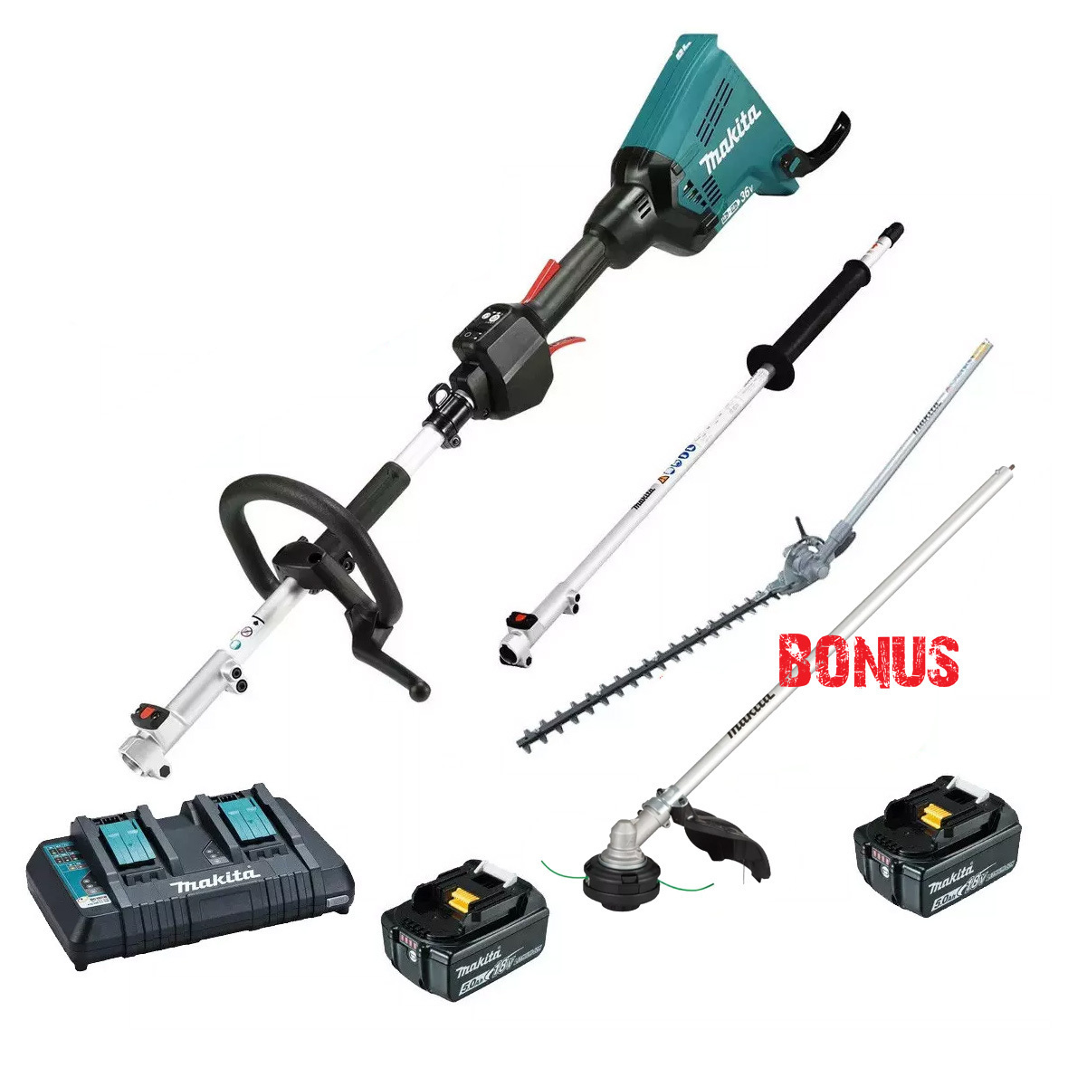 Makita 18Vx2 Brushless Multi-Function Power Head with Attachments 5.0Ah Kit