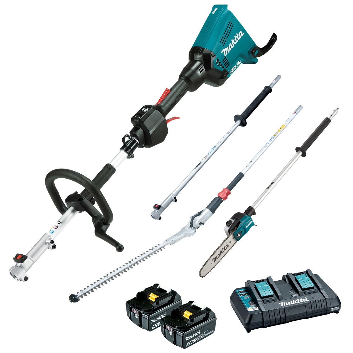 Makita 18Vx2 Brushless Multi-Function Power Head with Attachments 5.0Ah Kit DUX60PSHPT2