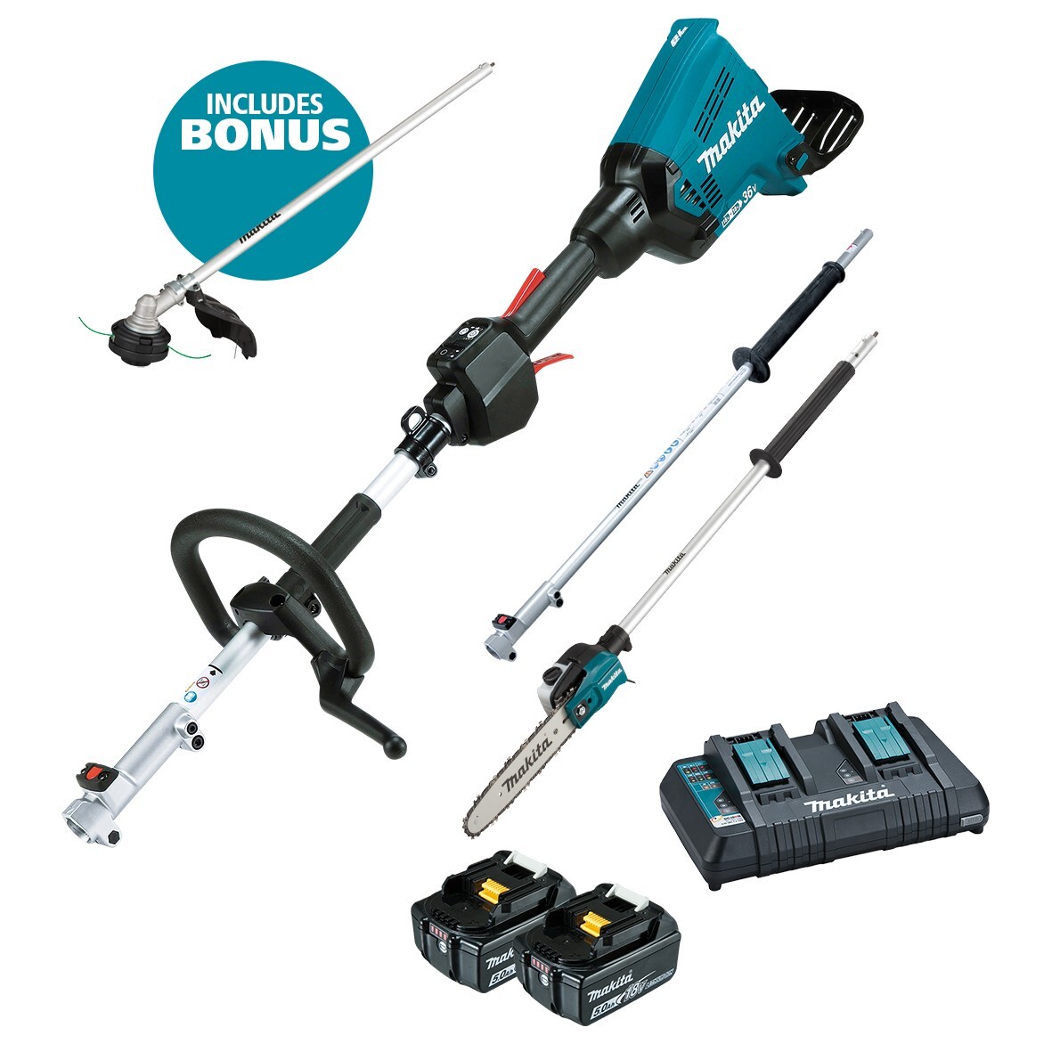 Makita 18Vx2 Brushless Multi-Function Power Head with Attachments 5.0Ah Kit