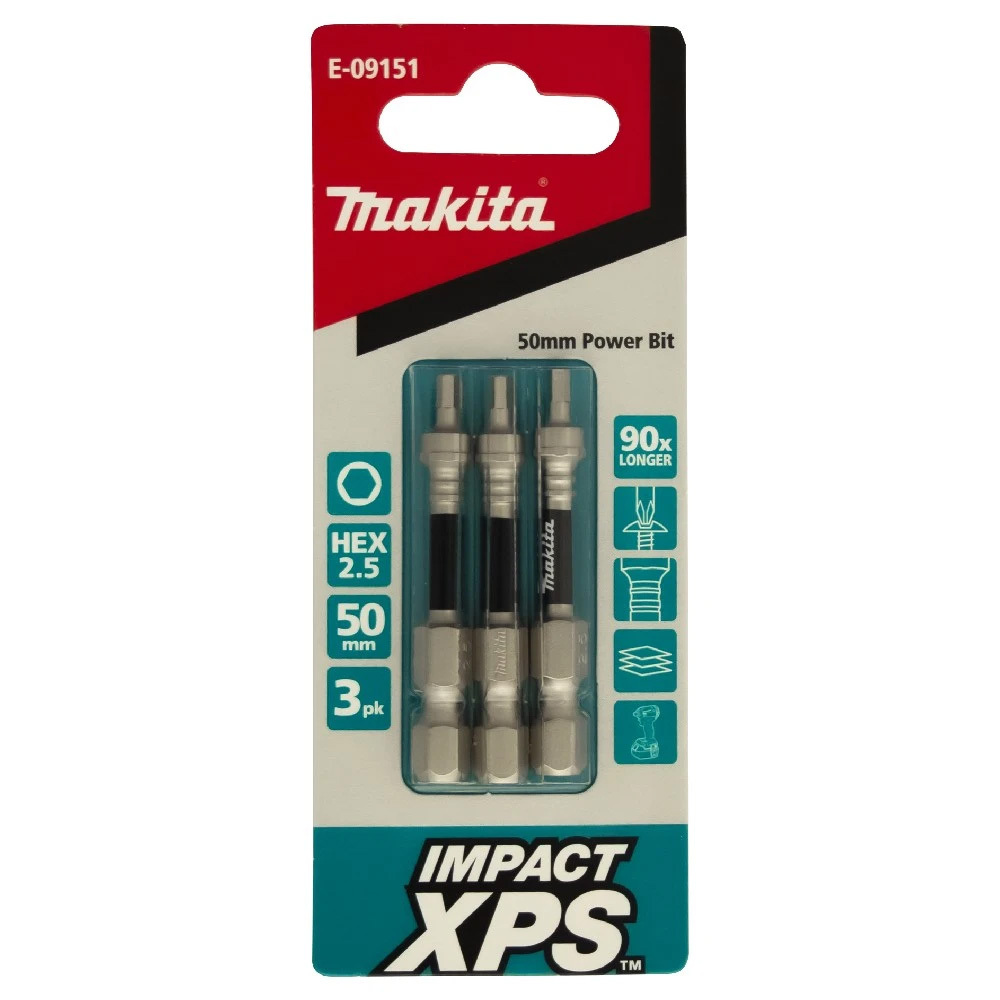 Makita HEX2.5 x 50mm Impact XPS Power Bit (3pk) E-09151