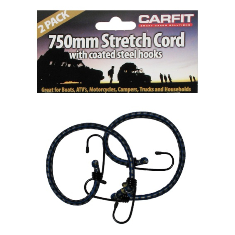 Carfit Heavy Duty Stretch Cord with Coated Steel Hooks 750mm 2x