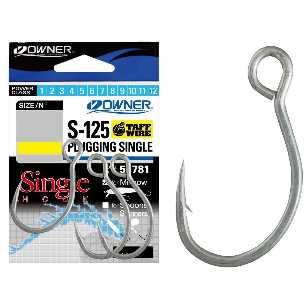 4 Pack of Size 4/0 Owner 51781 S-125 Plugging Single Inline Fishing Hooks
