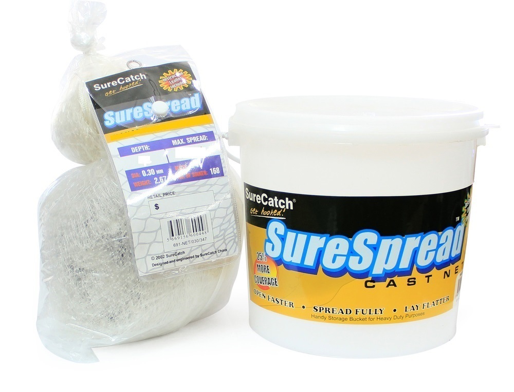 6ft Surecatch SureSpread Nylon Cast Net with 1 Inch Mesh Size and Bottom  Pocket