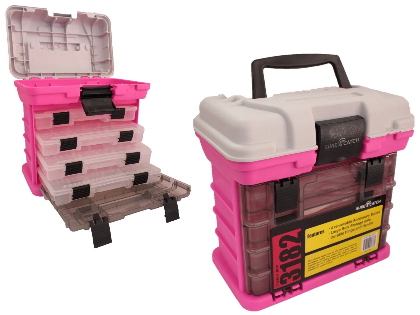 Pink Surecatch 4 Tray Heavy Duty Fishing Tackle Box for Terminal