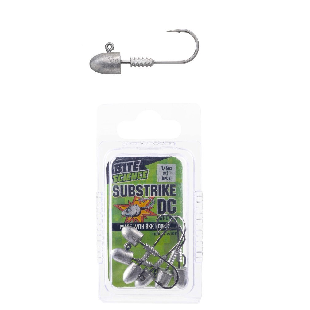 6 Pack of 1/6oz Size 1 Bite Science Substrike DC Jigheads with BKK