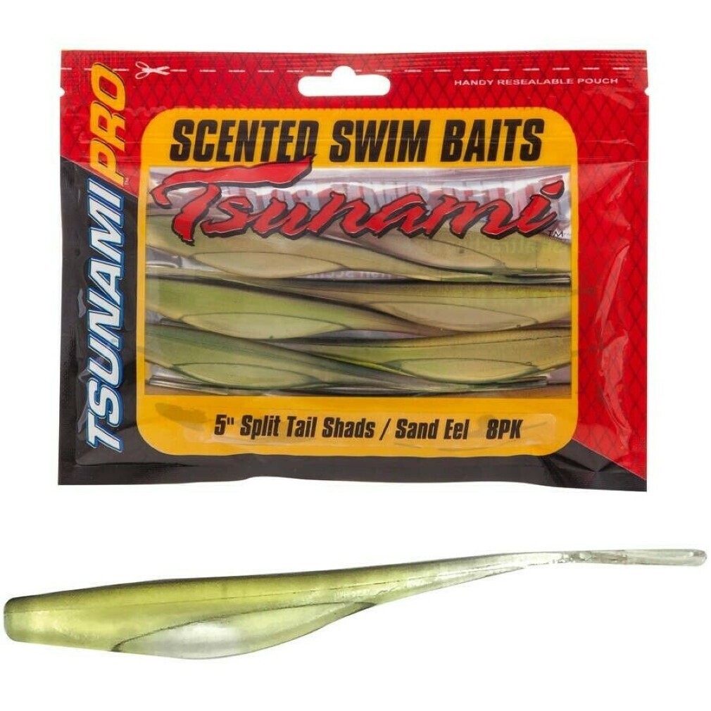 8 Pack of Tsunami 5 Inch Split Tail Shads Scented Soft Plastic