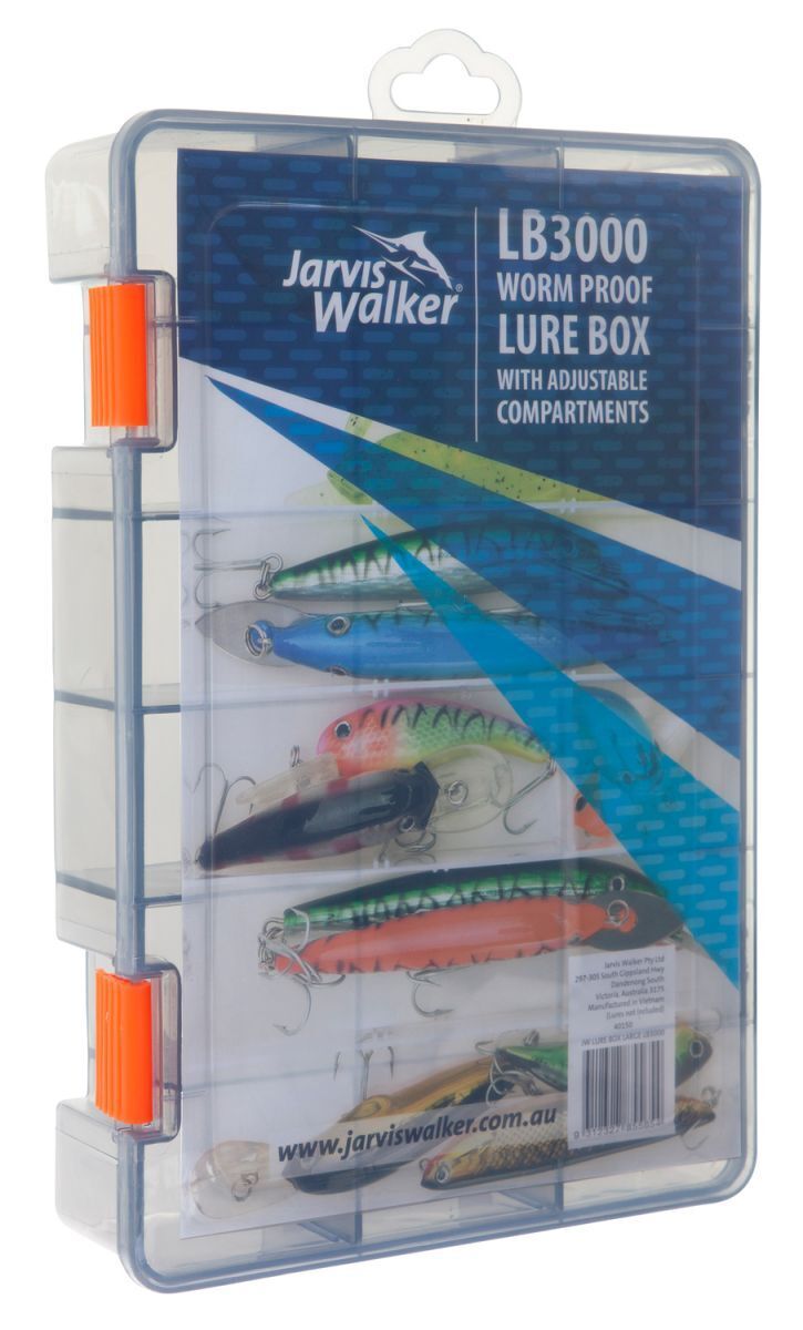 Jarvis Walker LB3000 Worm Proof Lure Tackle Box Adjustable Compartments