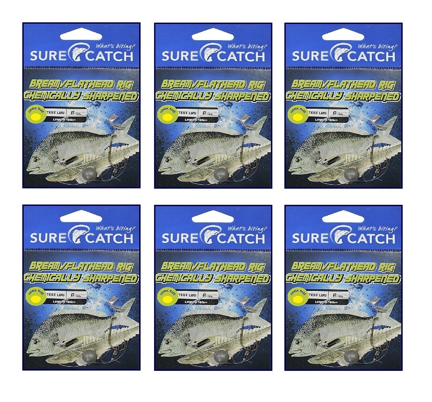 6 x Surecatch Pre-Tied Bream/Flathead Fishing Rig with Chemically Sharpened  Hooks[Hook Size: 2]