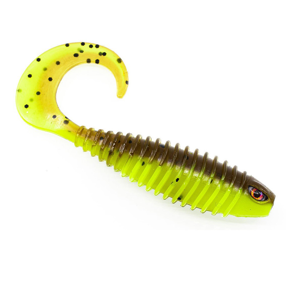 Chasebaits 3 inch Curly Tail Soft Plastic Fishing Lures - LIME TIGER