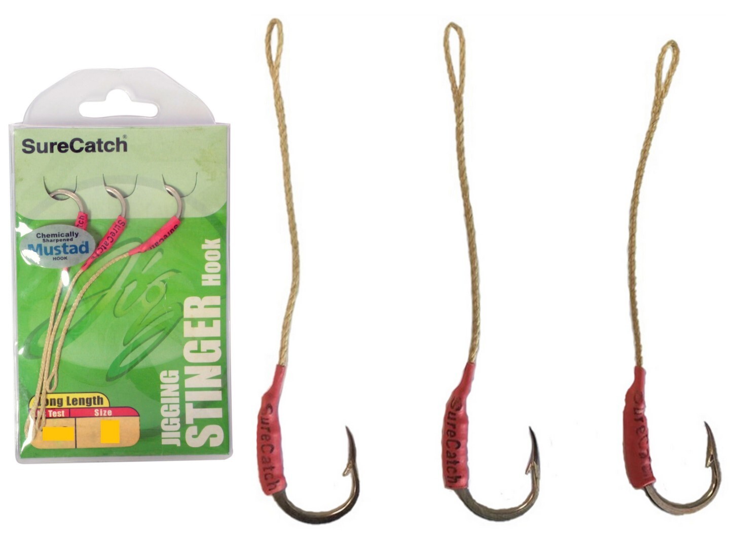 3 Pack of Surecatch Long Length Stinger Jigging Hook Rigs - Mustad Hooks  (Size 2)