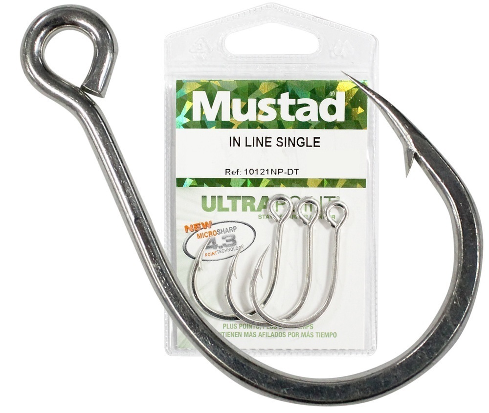 1 Packet of Mustad 10121NPDT Kaiju In-Line Single Fishing Hooks - 7x Strong  Hook [Hook Size: Size 1