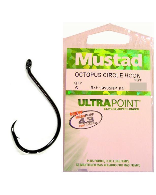 Size 3/0 Mustad Octopus Circle Hooks - Qty 6 - 39935npnp-Chemically  Sharpened Hooks