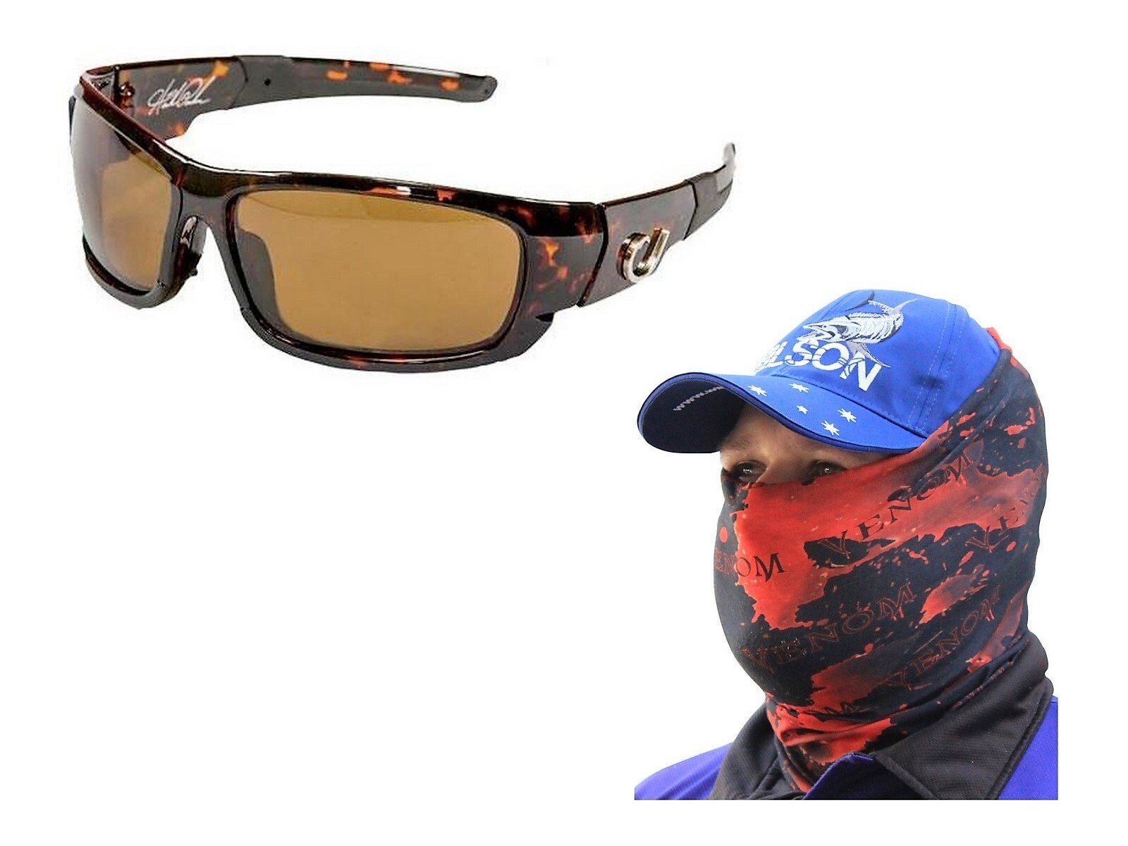 Mustad Hank Parker Polarized Fishing Sunglasses-Amber Lens and Venom Head  Scarf