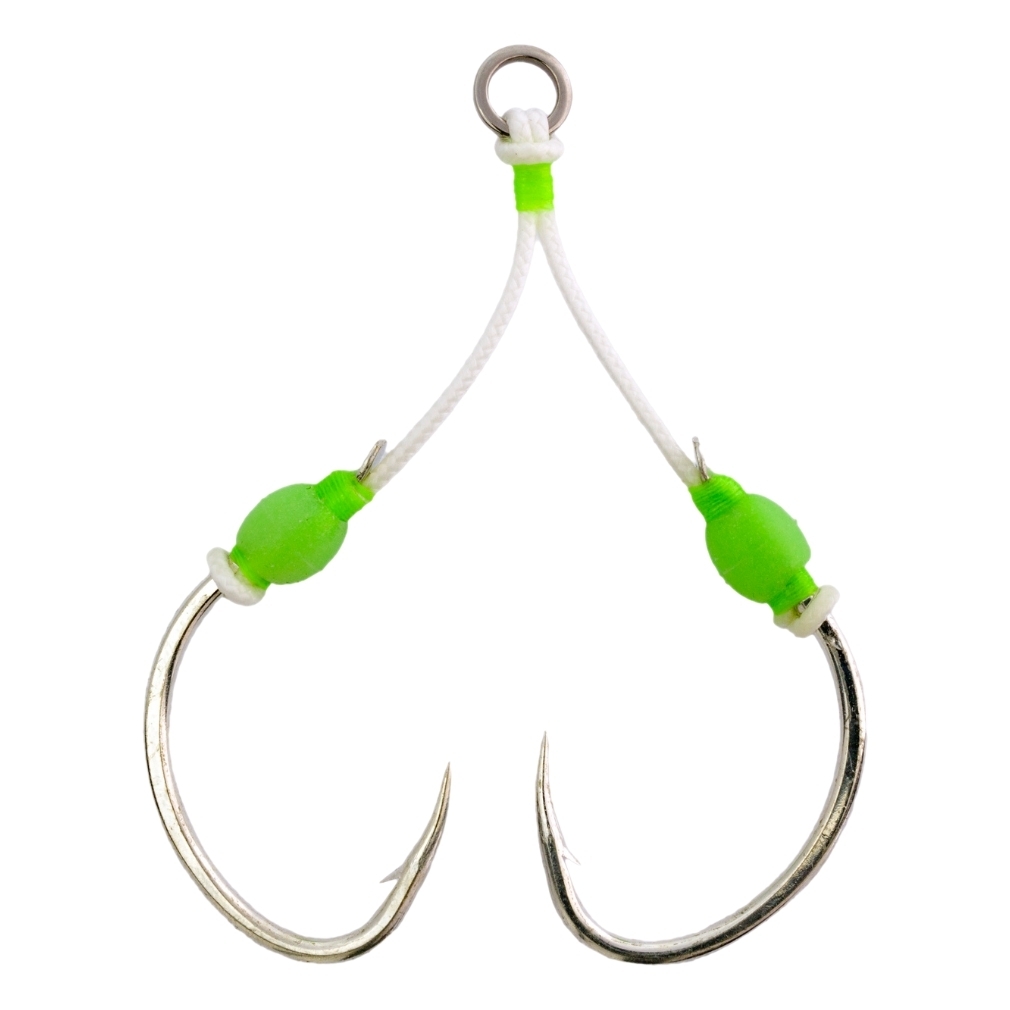 2 Pack of Size 3/0 Mustad Slow Pitch Jig Assist Hooks -Kevlar Joined  Chemical Sharp Hooks