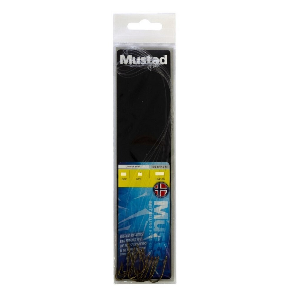 12 Pack of Size 12 Mustad Hand Tied Snelled Rigs with 4717 Bronze