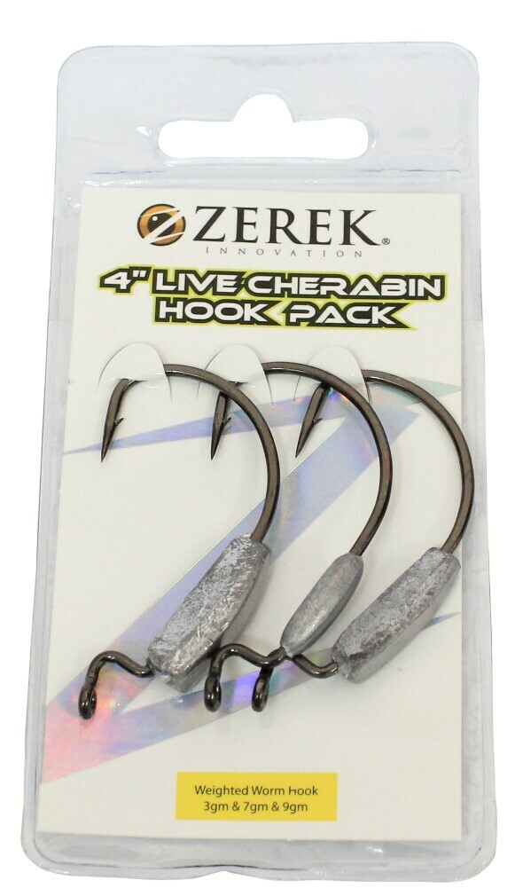 Zerek Weighted Worm Hook Pack for 4 Inch Live Cherabins - Weedless