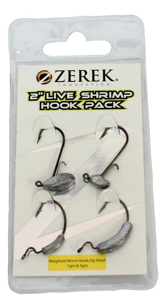 Zerek Jig Head and Weighted Worm Hook Pack for 2 Inch Live Shrimps -1gm and  3gms