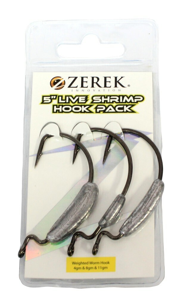Zerek Weighted Worm Hook Pack for 5 Inch Live Shrimps - Weedless