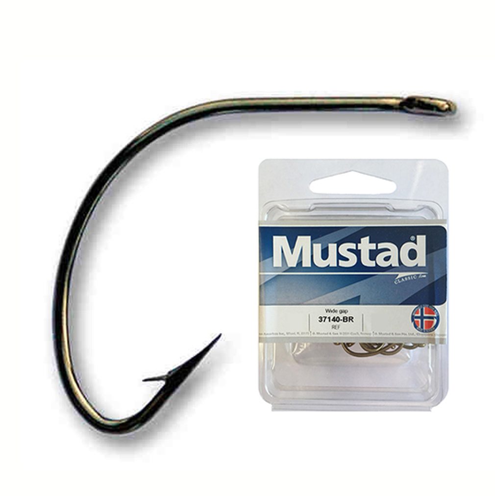 100 x Mustad 37140 Bronze Wide Gap Fishing Hooks - Size 8/0