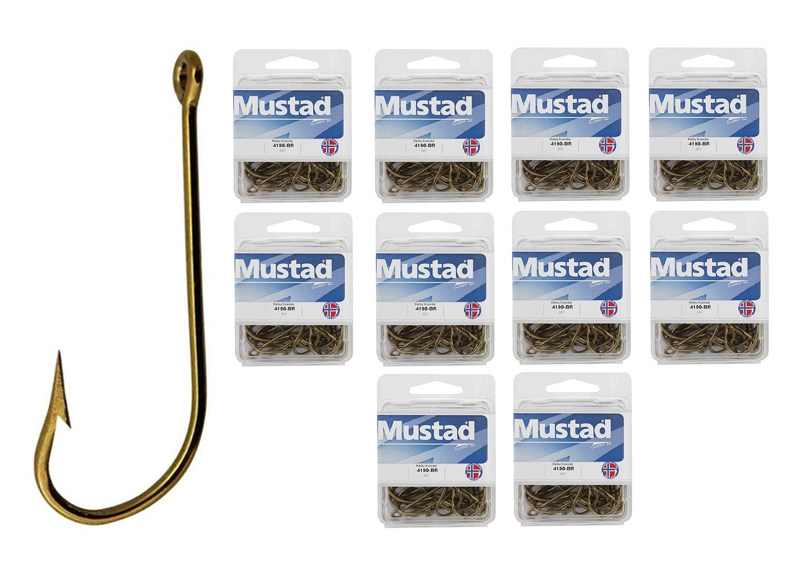 10 Boxes of Mustad 4190 Bronze Kendal Kirby Fishing Hooks - Size 4