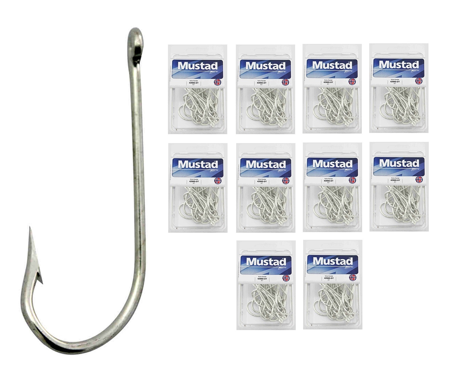 10 Boxes of Mustad 4200D Kirby Kendal Ringed Fishing Hooks - Size
