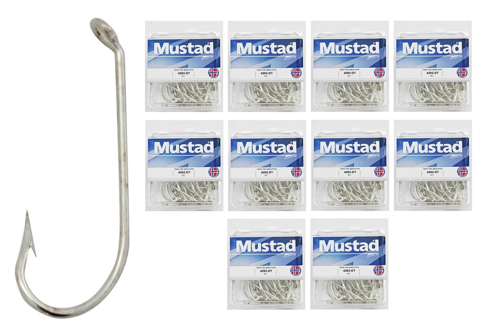 10 Boxes of Mustad 4202D 2x Strong Kirby Open Eye Fishing Hooks - Size 4/0